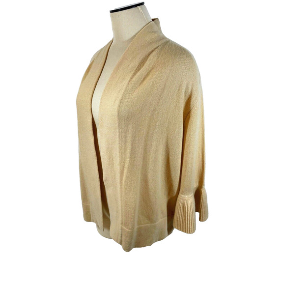 Diane Snyder 3/4 Bell Sleeve Oatmeal Cashmere Open Cardigan Sweater Sz S - Picture 1 of 5